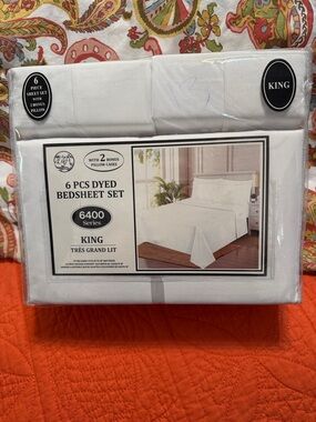 King 6-Piece Dyed White Bedsheet Set - 6400 Series